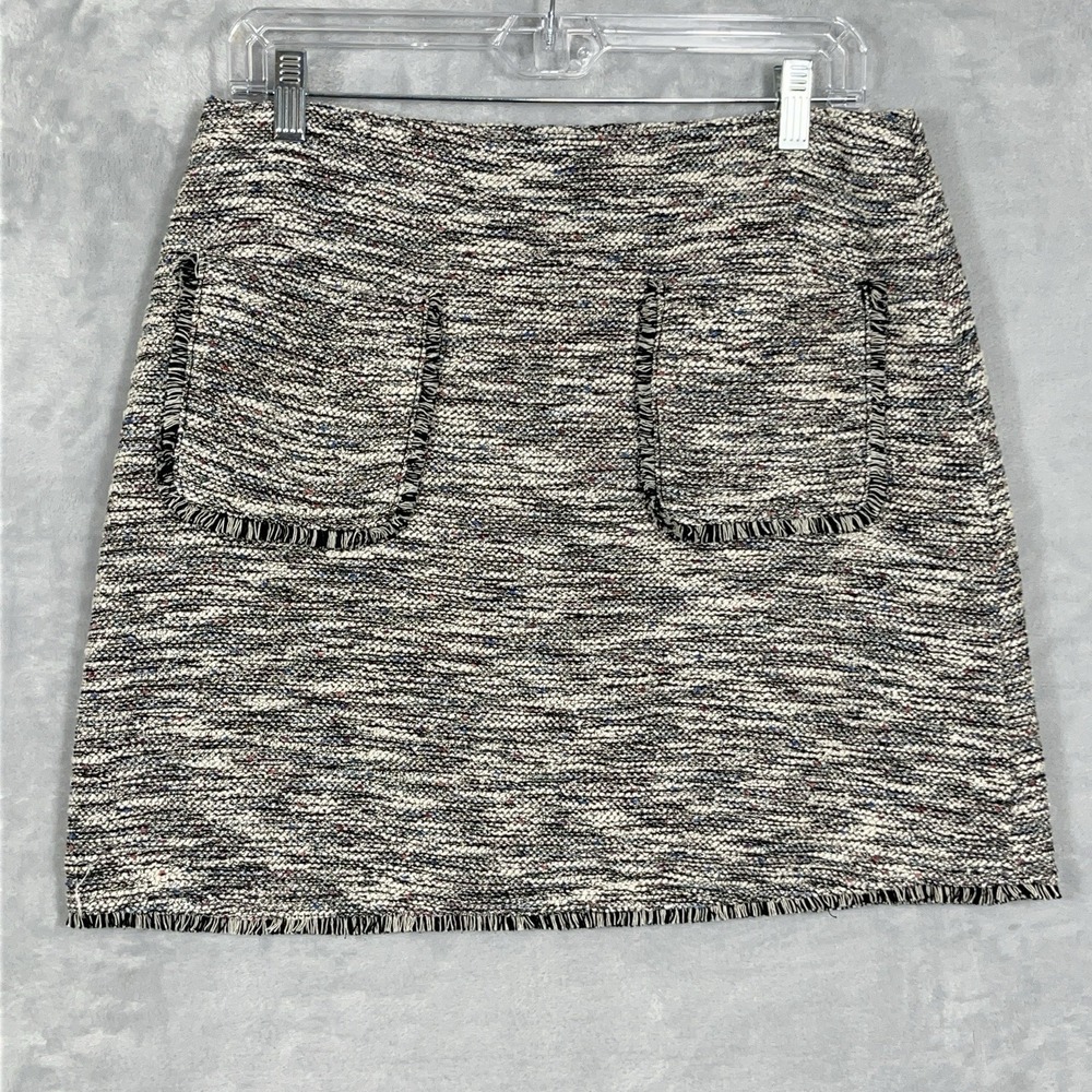 LOFT Mini Skirt Tweed Boucle White‎ Black Lined Pockets M Office Preppy